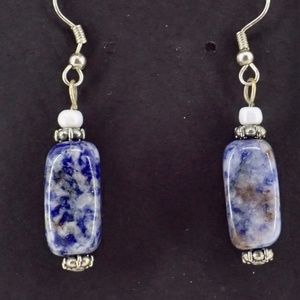 Lapis Lazuli Gemstone Blue Stone Square Drop Dangle Hook Earrings 9.47 grams 2"